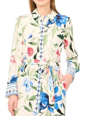 Women's Roll Sleeve Tie Waist Shirt Dress